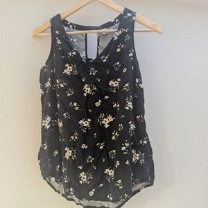Old Navy V-Neck Black Floral Tank Top